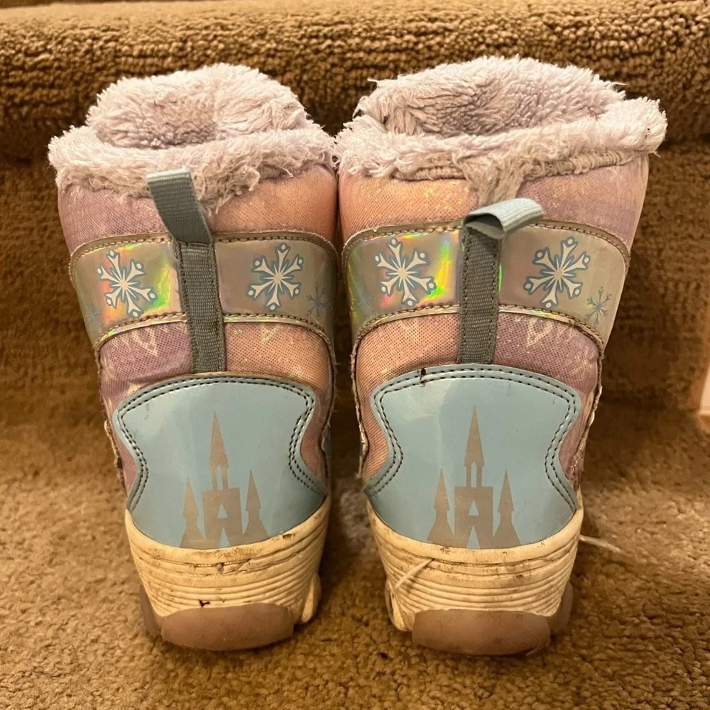 Disney Frozen Girls Blue Purple Light-up Kids Snow Boots Size 7 Faux Fur Lined