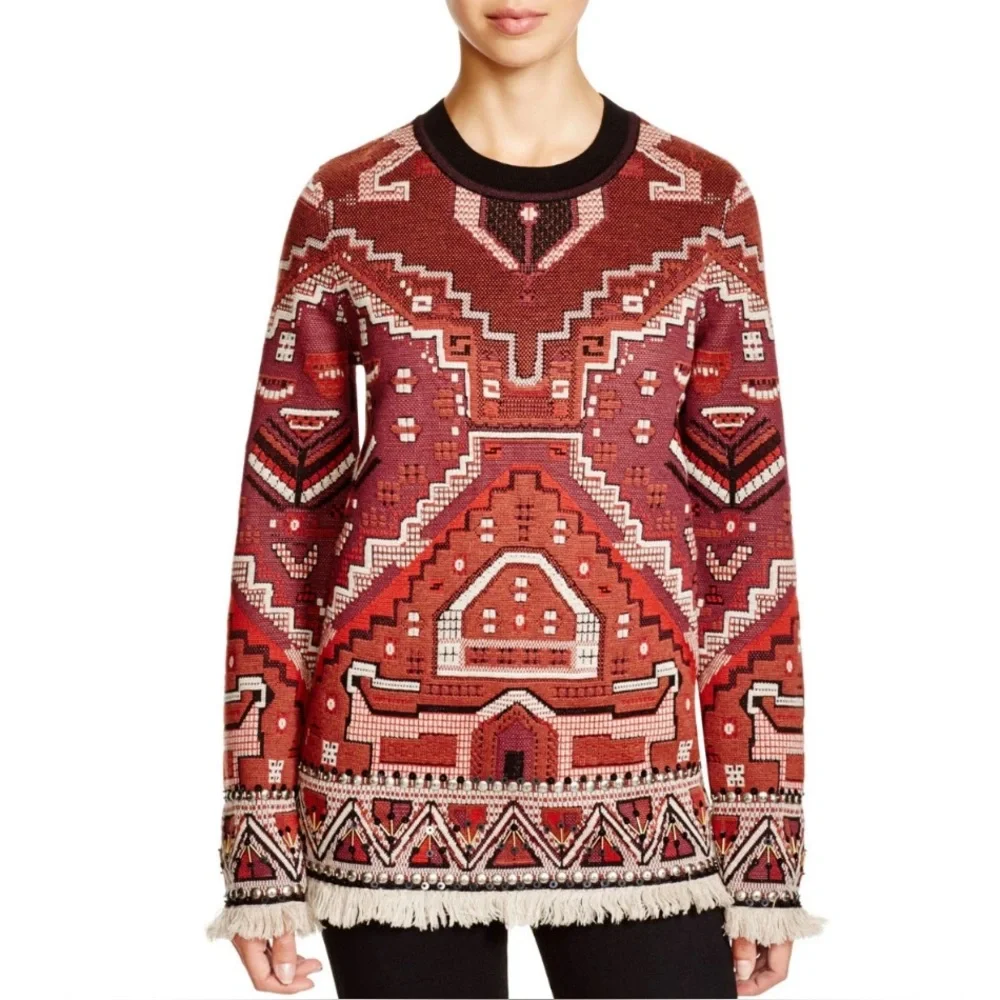 Tory Burch Red Tapestry Wool Sweater Size Small