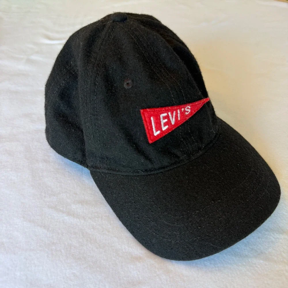 Levi's Pennant Logo Baseball Cap Mens OS Black Wool Blend Strapback Hat