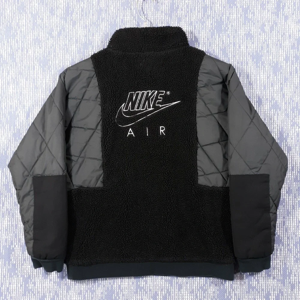 Nike Air Jacket Kids Size XL Black Sherpa Fleece 1/2 Zip Pullover Quilted Anorak