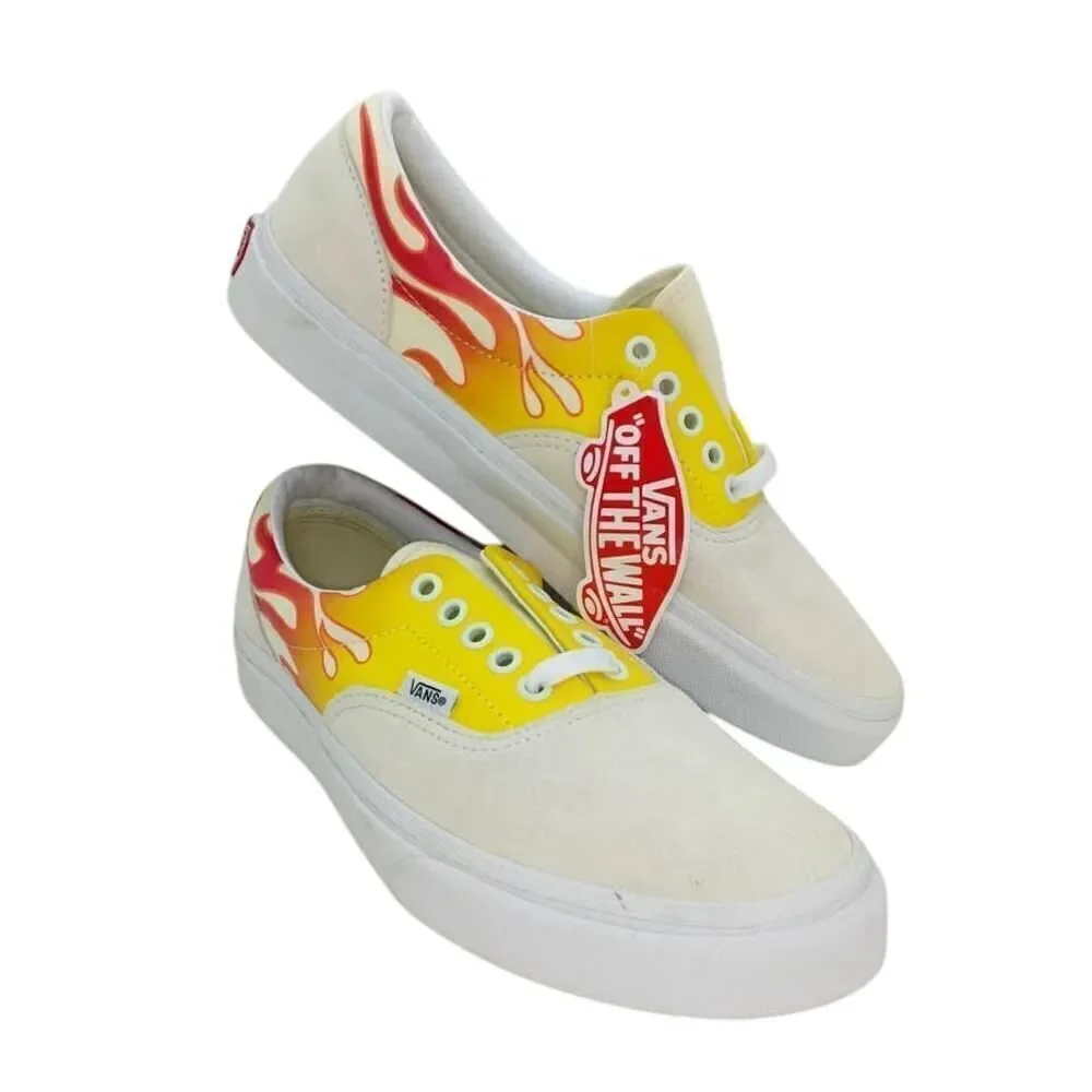 VANS Era /Flame Women's NEW w/Tags White & Flames Designer Sneakers - sz. 9 1/2