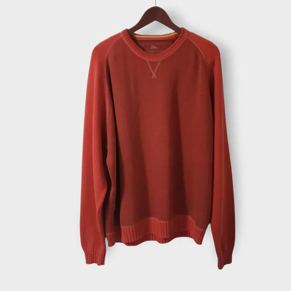 Tommy‎ Bahama Mens Colorblock Raglan Crewneck Sweater Orange Sz XXL Preppy Retro