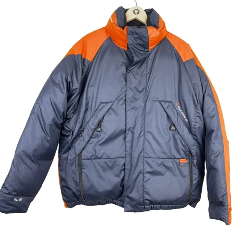Rare VTG Ralph Lauren Polo Jeans‎ Co. RL-67 Down Puffer Jacket Large Navy Orange