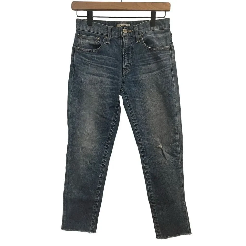 Moussy Vintage Velma Skinny Raw Hem Cropped Distressed Jeans Size 25