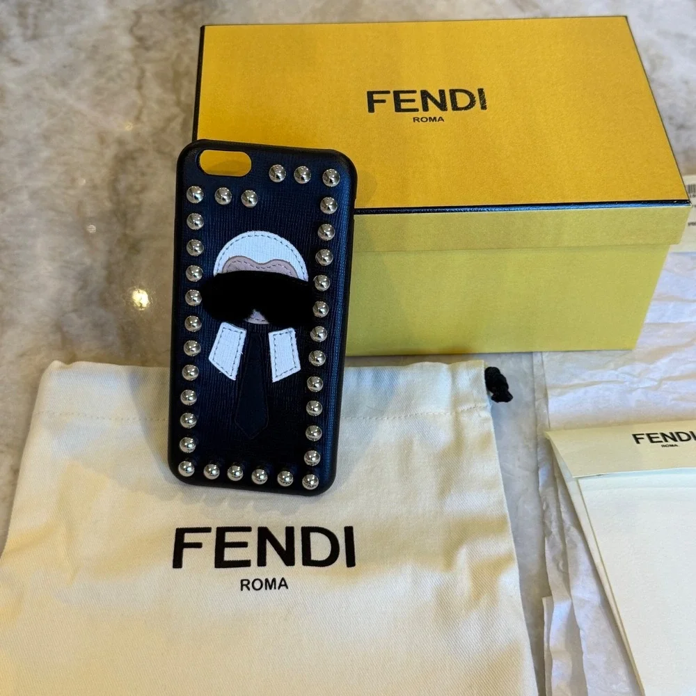Fendi x Karl‎ Lagerfeld Karlito Fur Leather Stud Smartphone iPhone 6/6s Case