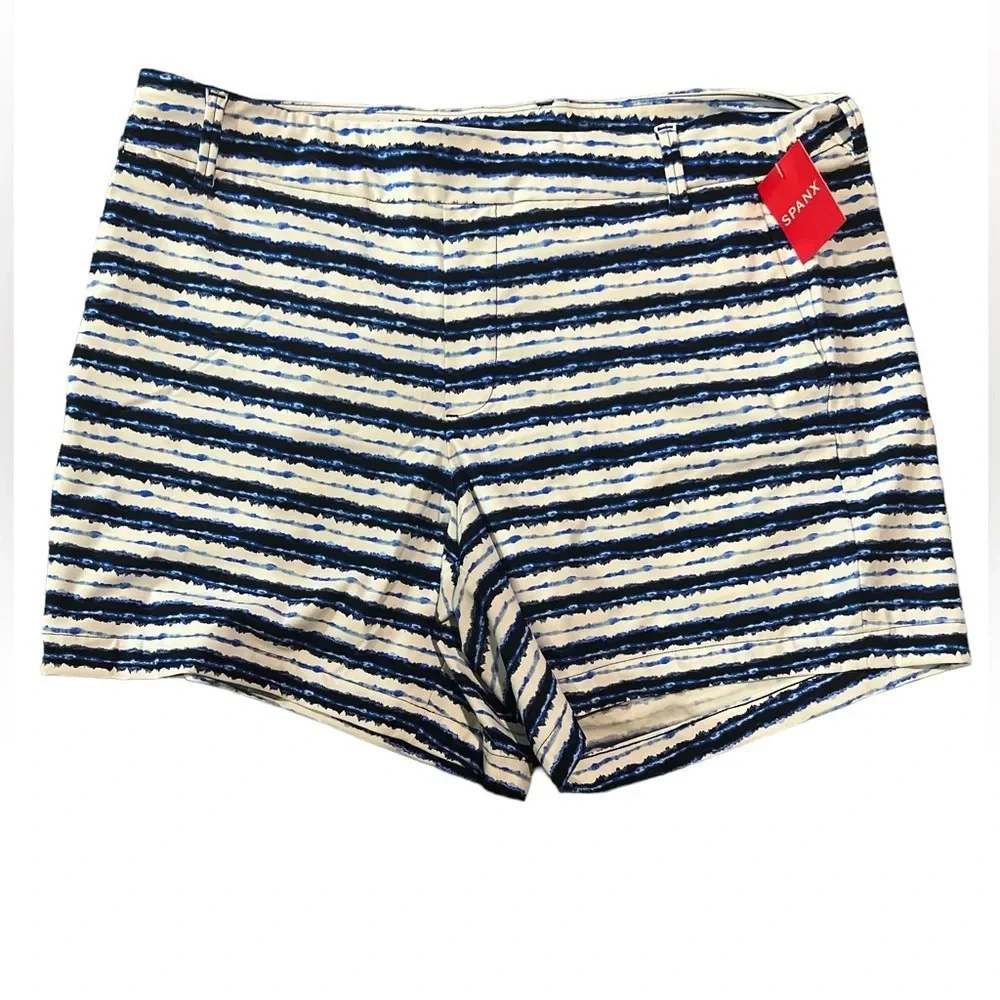 SPANX Sunshine Short 6” blue painted Stripe Golf Boat Beach Swim Trunks X-Large