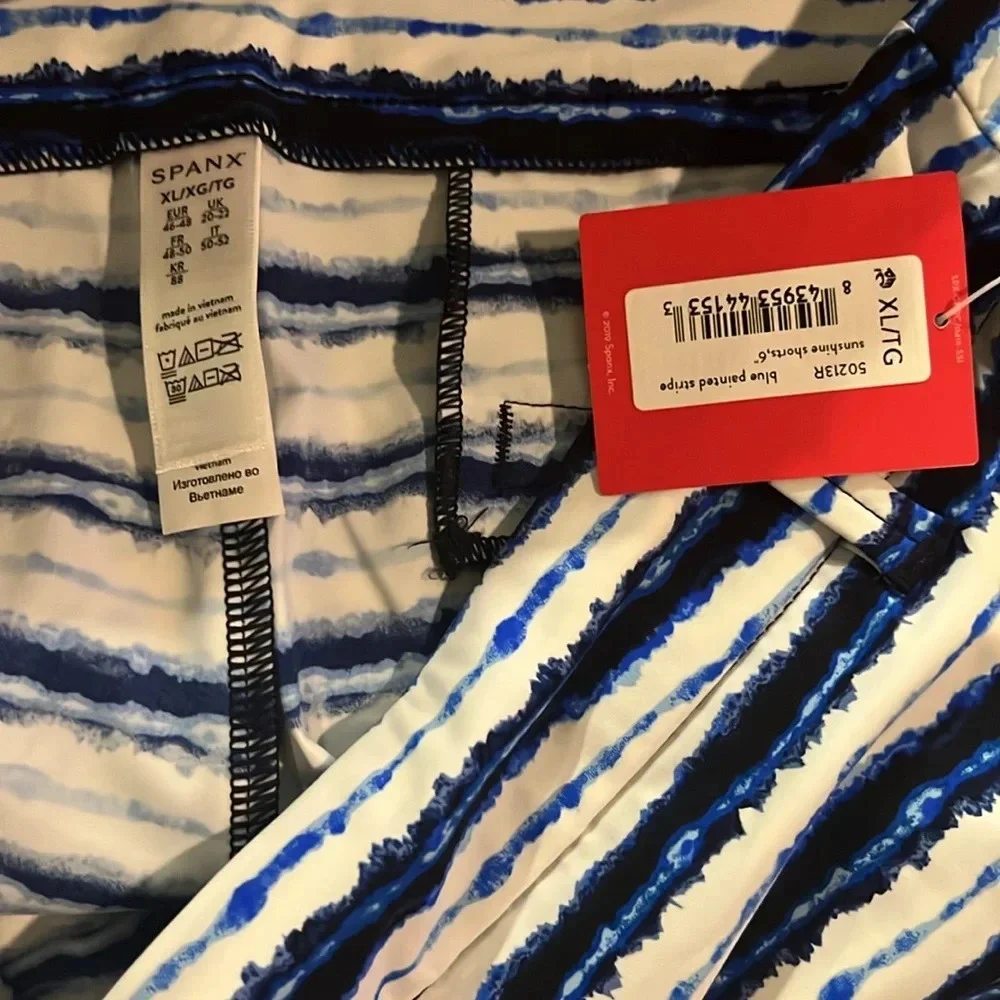 SPANX Sunshine Short 6” blue painted Stripe Golf Boat Beach Swim Trunks X-Large