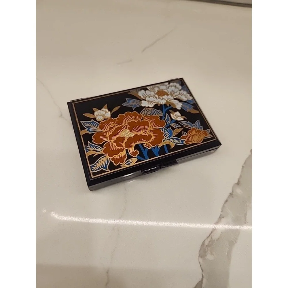 Vintage Hard Plastic‎ Brown Travel Tissue Box Mirrored Multi Floral Oriental