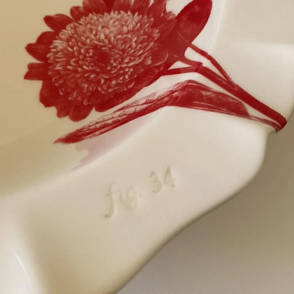 Anthropologie Large Serving Bowl White Floral Decorated Fleur 13”