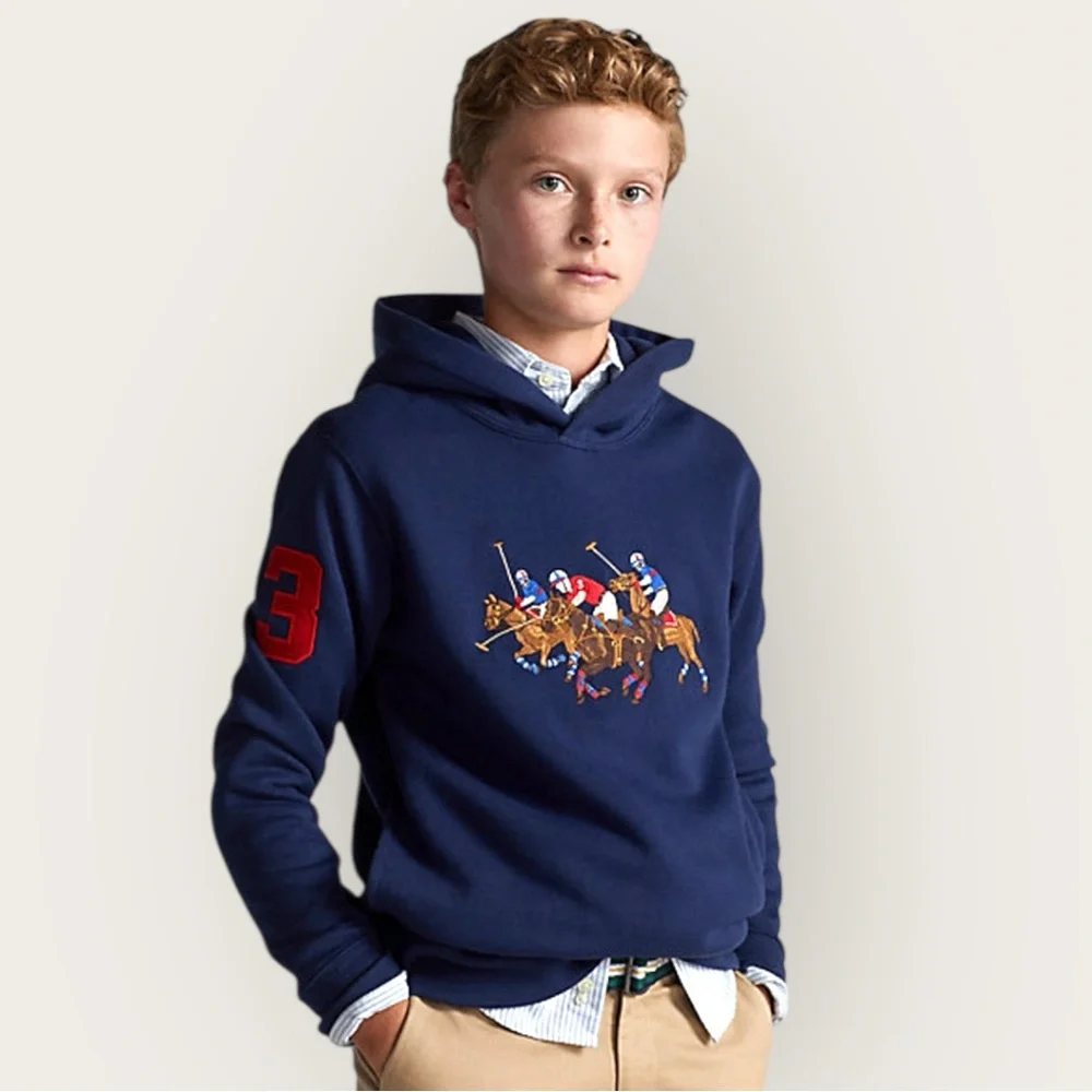 Polo Ralph Lauren Boys Triple Pony Fleece Hoodie Embroidered Preppy Classic Warm