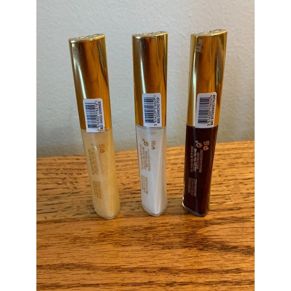 (3) RIMMEL Plumped Lip Gloss 841 Bittersweet Plum 800 Diamond Pop 801 Angel Shim