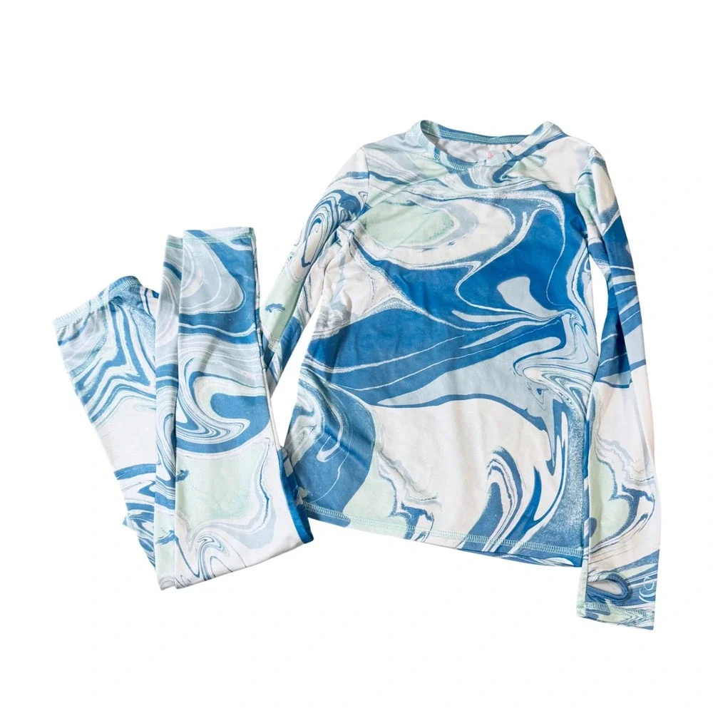 Cuddl Duds Comfortech Stretch Long Sleeve Crew &‎ Pant Set Layering Small Kids