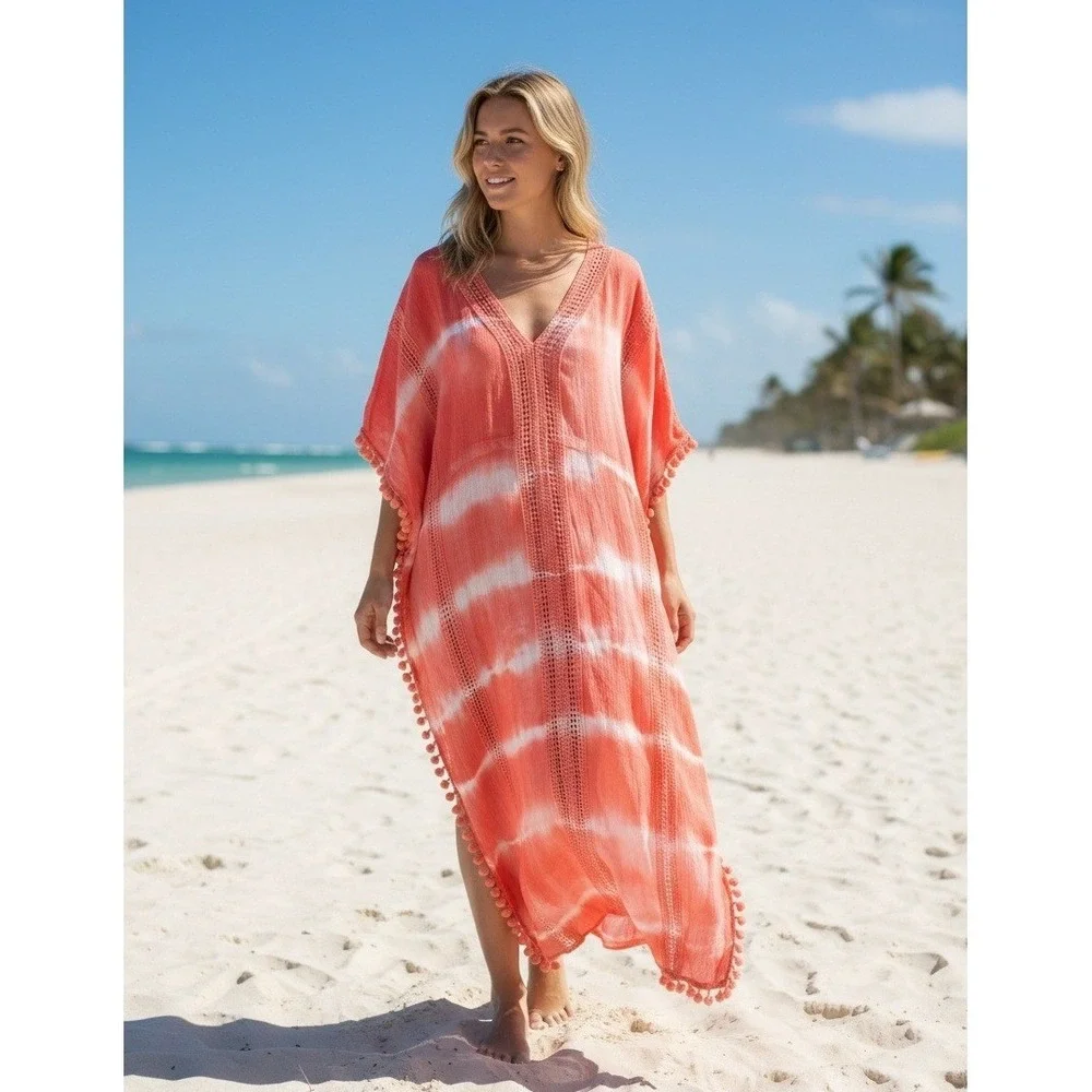 Michael Stars Kaftan Maxi Dress‎ Pink Cover Up Resort Coastal Grandmother OS