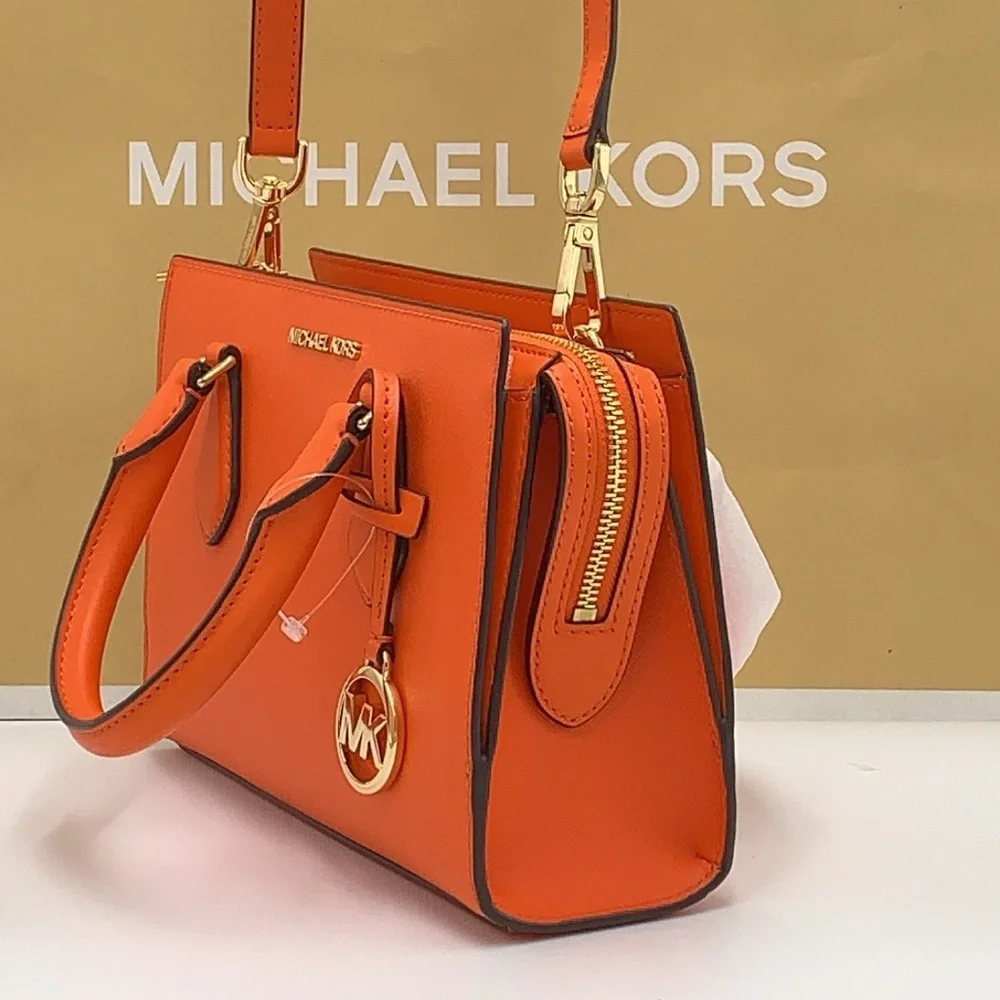 MICHAEL KORS Sheila Small Faux Saffiano Leather Satchel Crossbody Poppy NWT