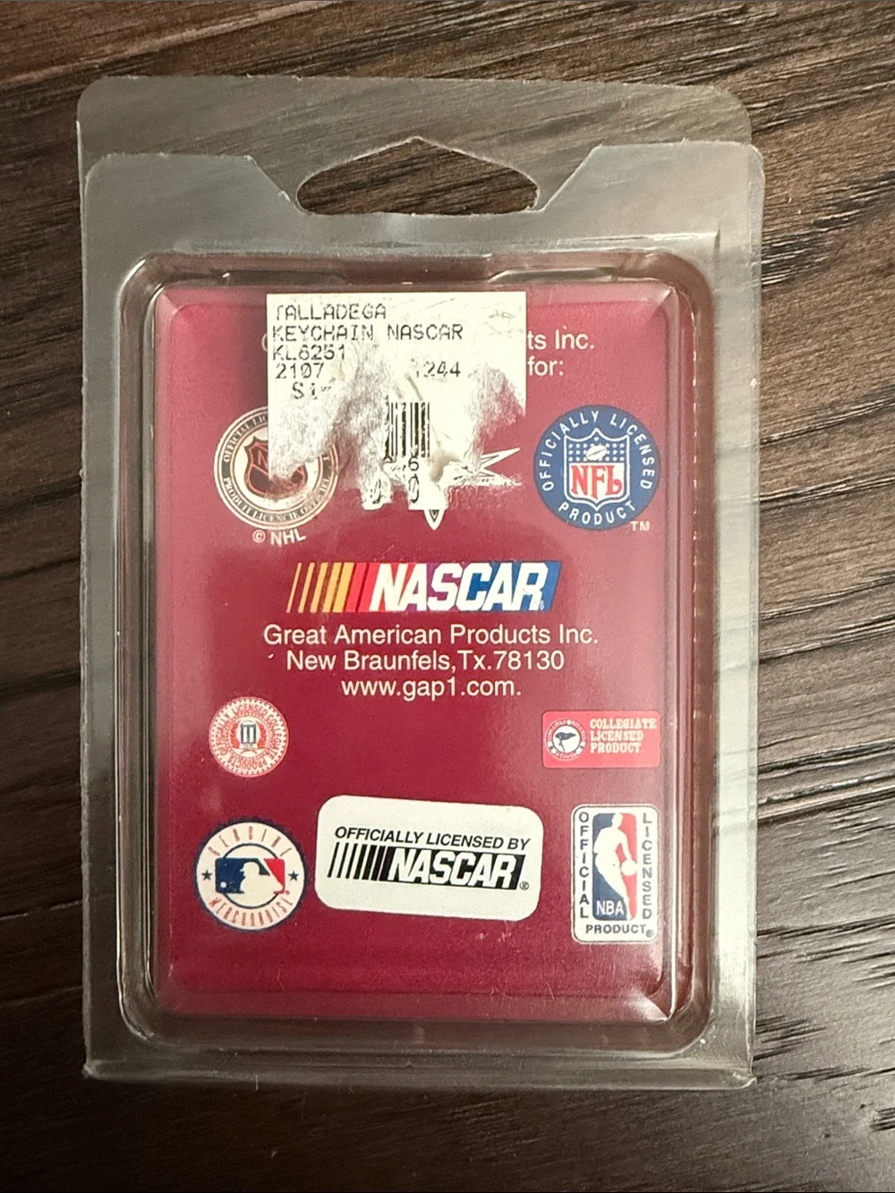 Nascar Black Leather and Pewter Keyring with Multicolor Logo  2”x2.5”