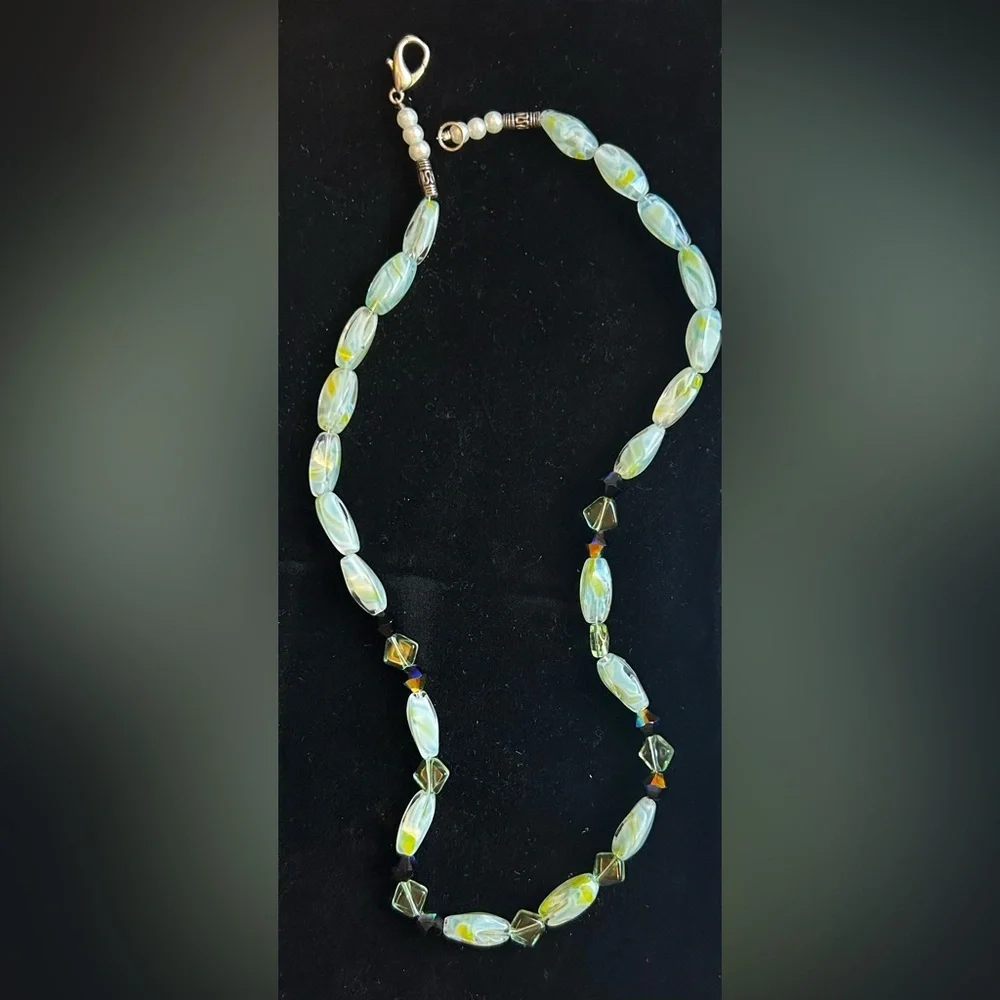 Vintage Swarovski Mint Green Crystal Beaded Choker Necklace Unsigned