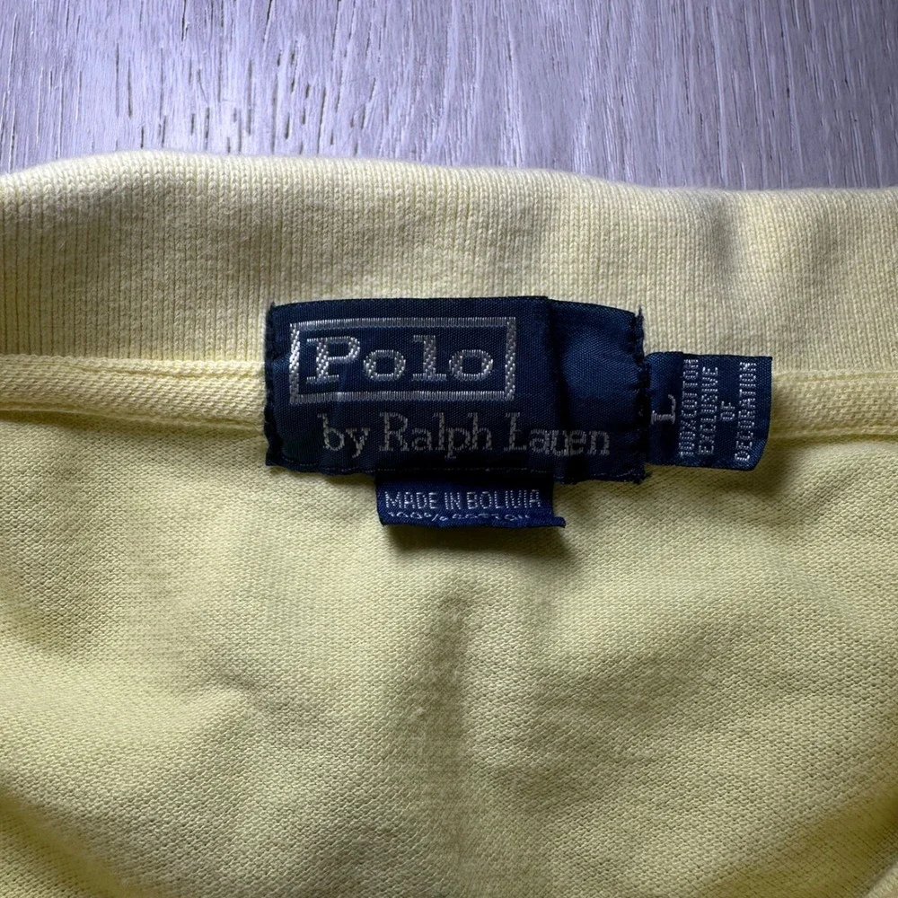 Polo Ralph Lauren men's big pony 3 yellow golf collar‎ shirt large preppy y2k