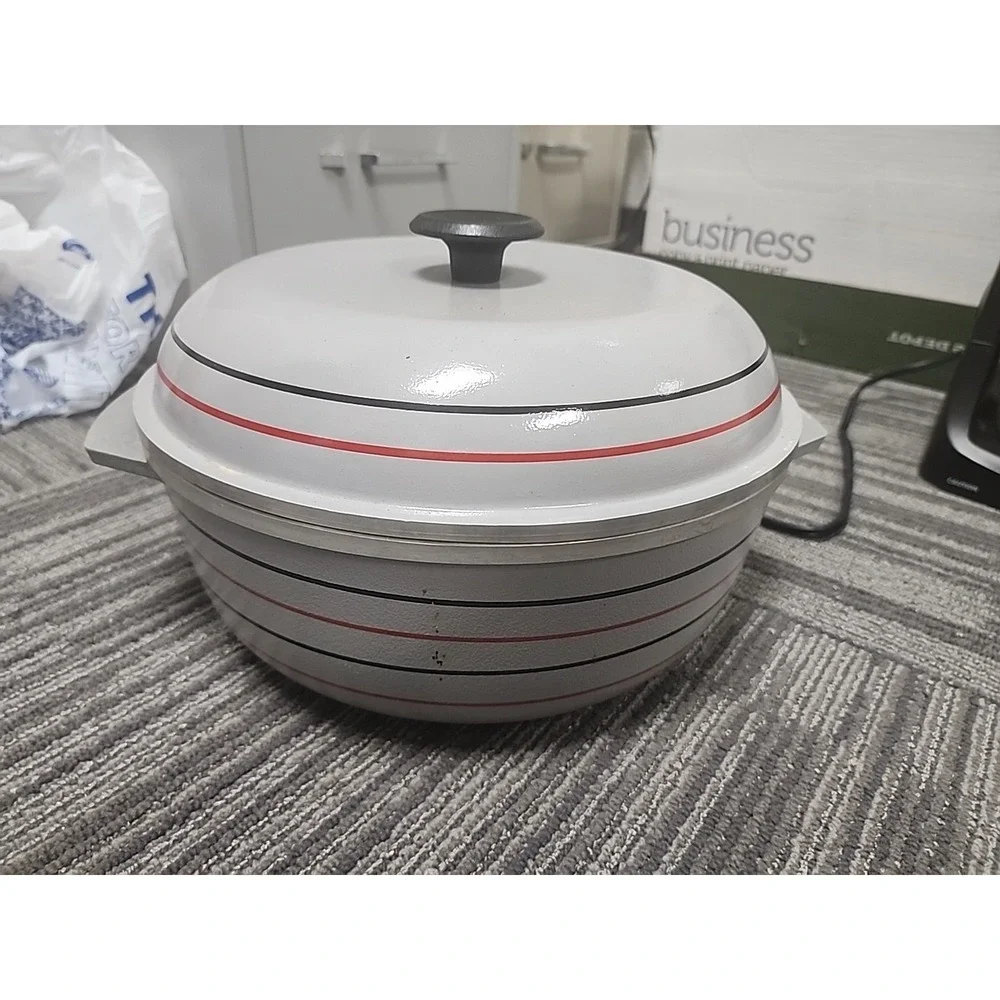 Vintage Regal Ware Cast Aluminum Pot Retro Grey Striped Pot: 4