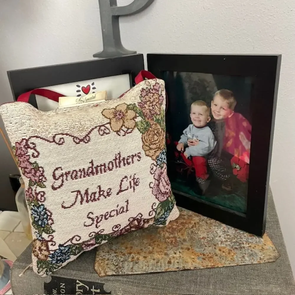 Vintage Grandmother Gift Pillow Tapestry Door Hanger Floral Sentimental Grandma
