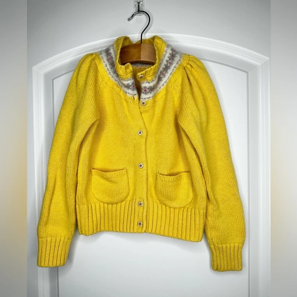 Ralph Lauren Butter Yellow Cardigan Nordic Patterned Collar Cotton Wool Scandi
