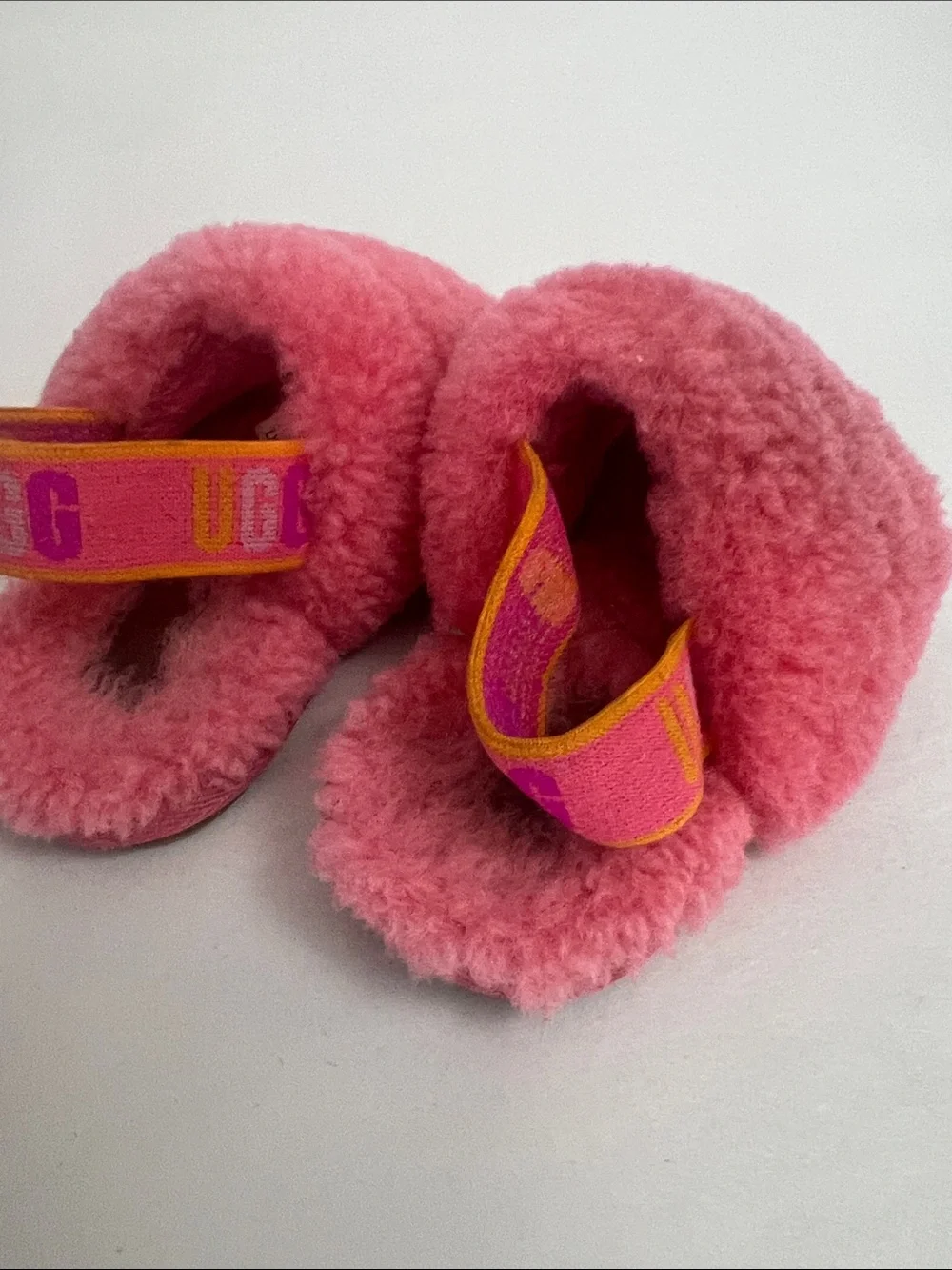 UGG Kids Coral Pink Fluff Slide Sandals Sz 6