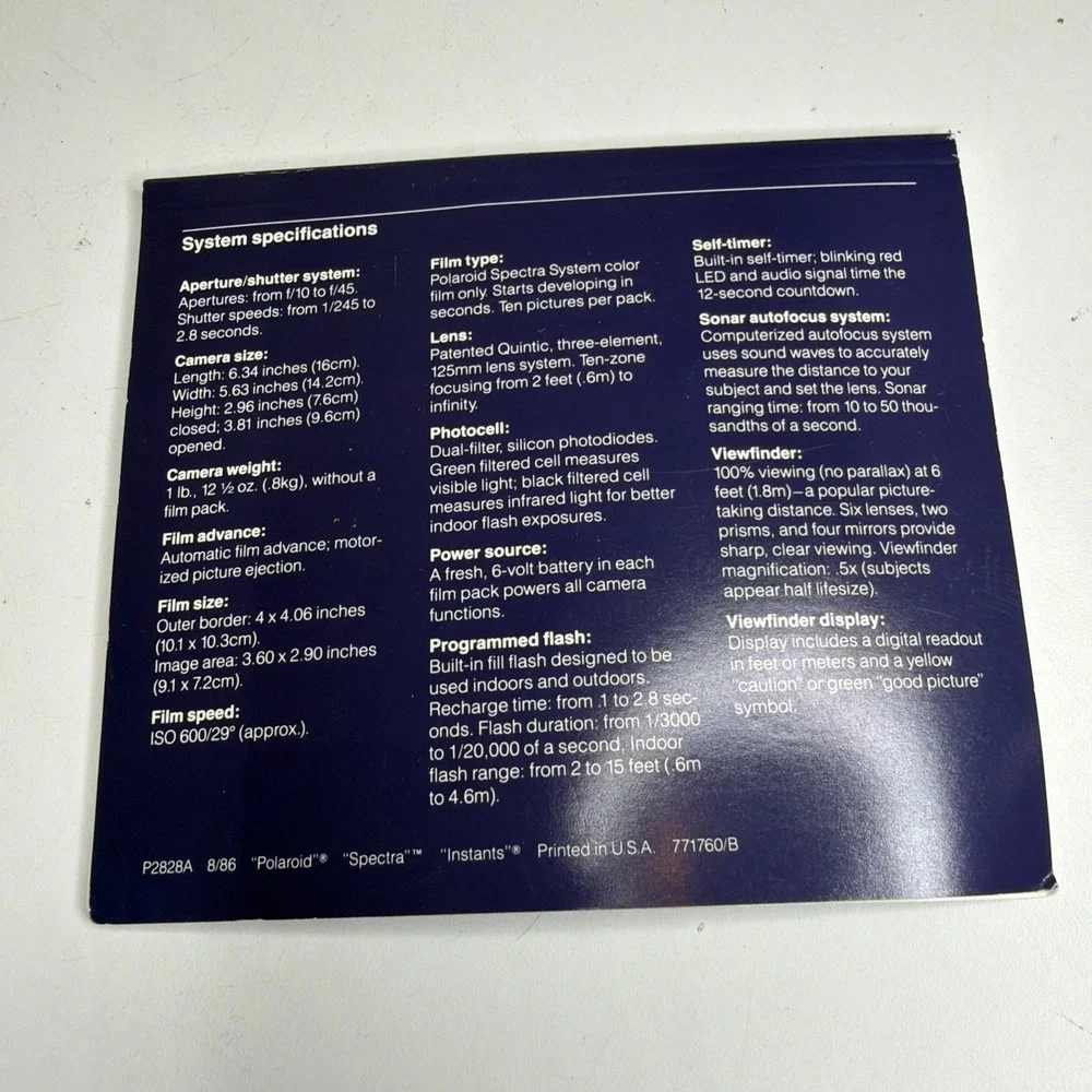 Polaroid spectra system