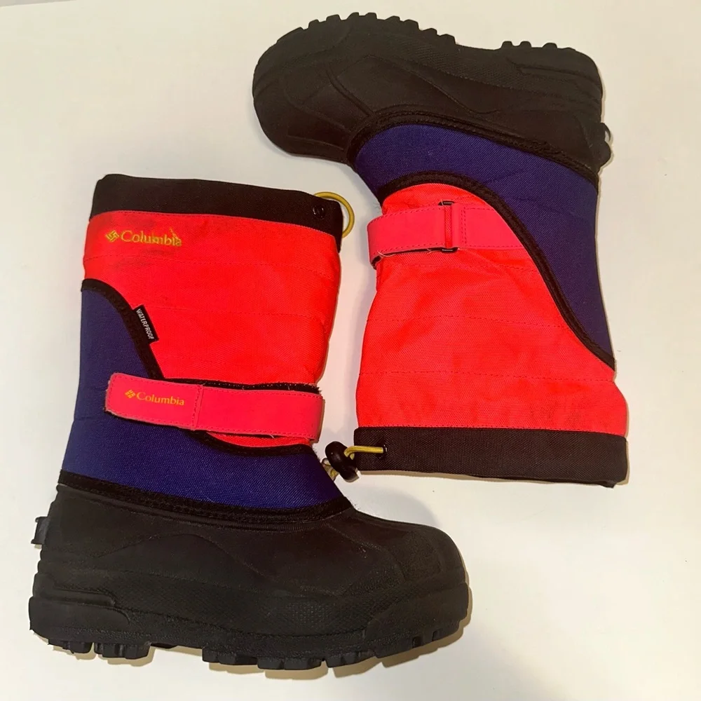 Columbia Powderbug Plus II Youth Neon Pink Blue Waterproof Winter Snow Boots 13