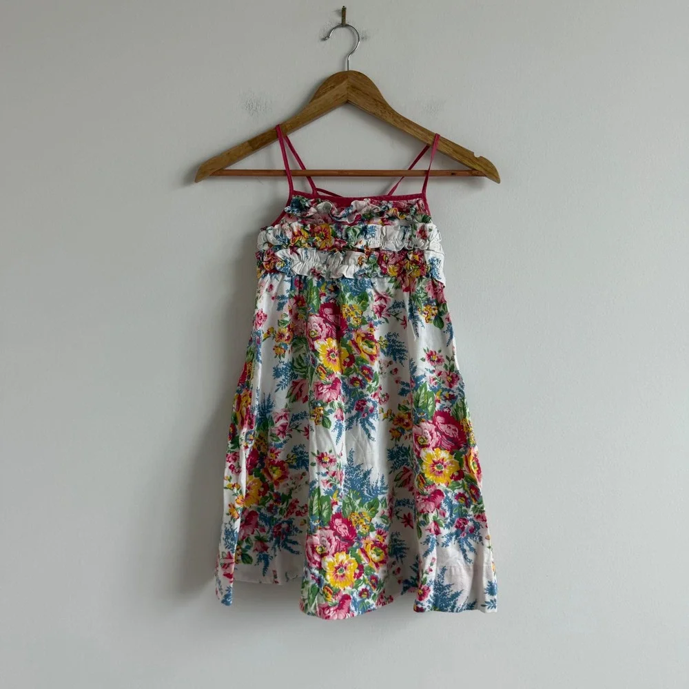 Vintage 90s Ralph Lauren Floral Print Ruffle Bodice Dress Size 6