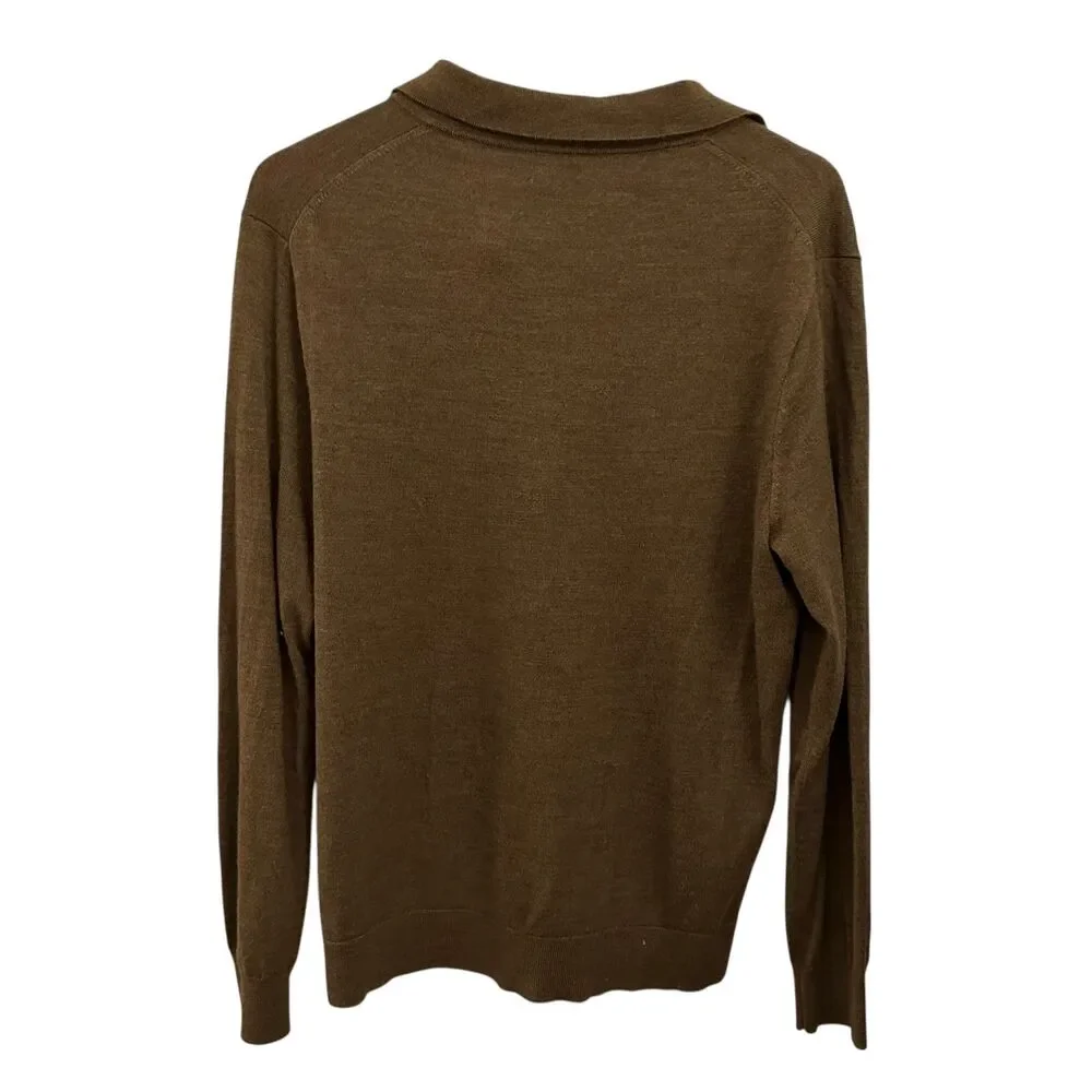 J. Crew Men's Brown Merino Wool Blend Henley Sweater Size L‎