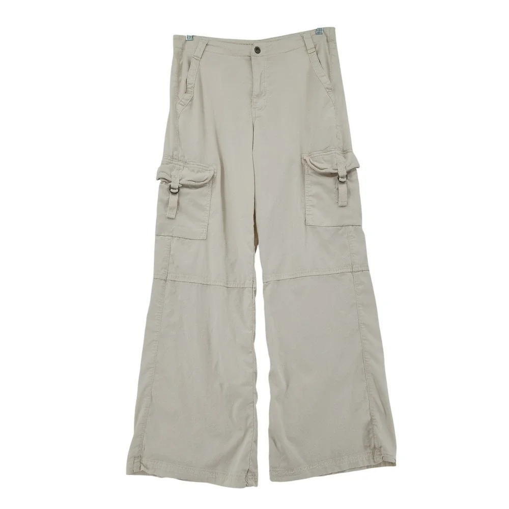 American Eagle Baggy Wide Leg Cargo Pants 8 Women Super High Rise‎ Cream Grunge