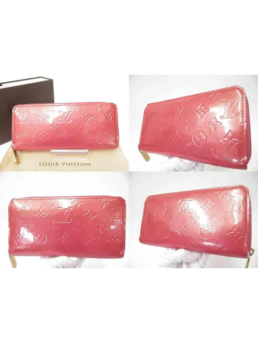 $970 Louis Vuitton Vernis Zippy Wallet Rose Litchi