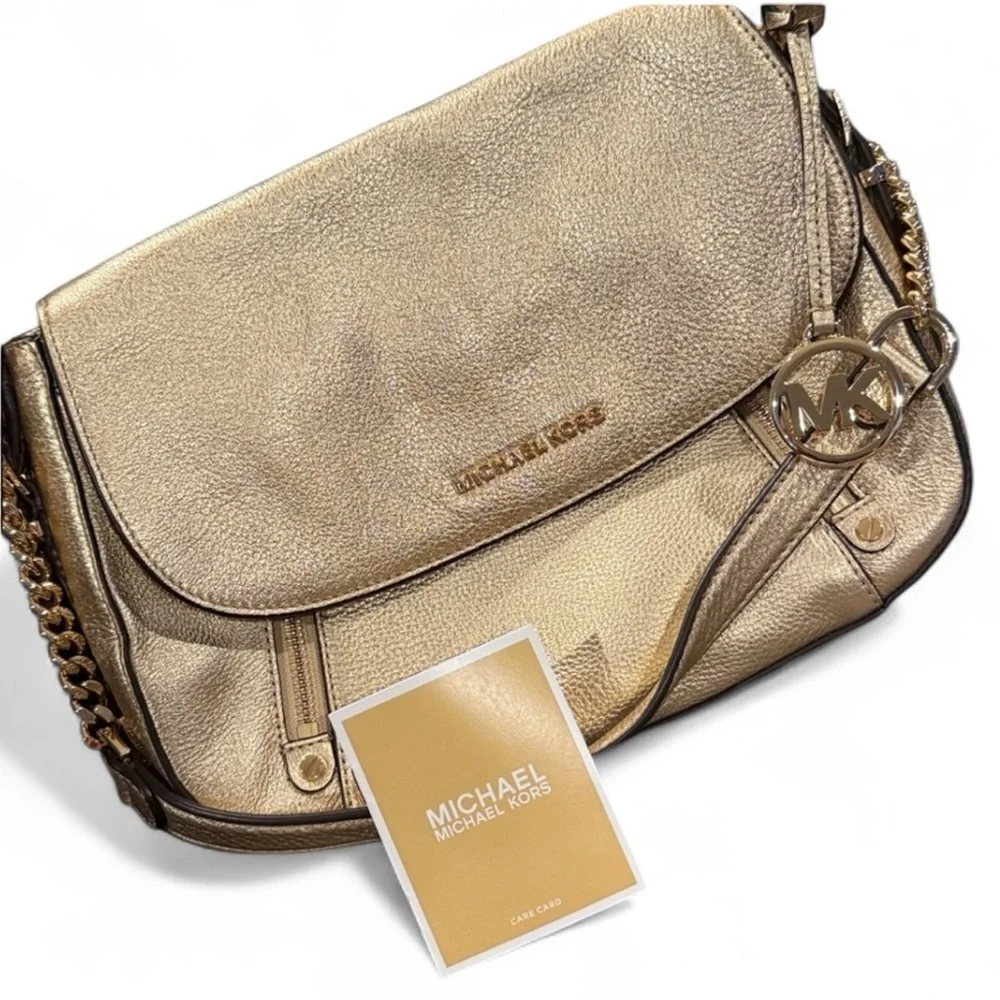 Michael Kors Metallic Gold Shoulder Bag new purse handbag MK tote designer care