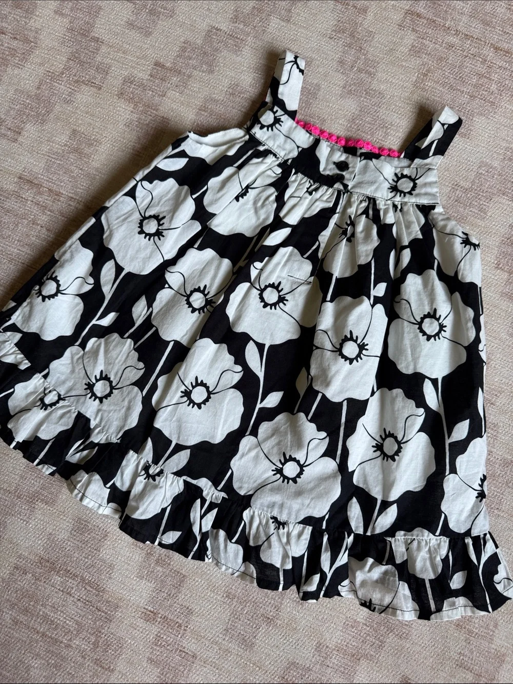 The Children's Place Black and White Floral Sundress with Pink Accents 9-12M