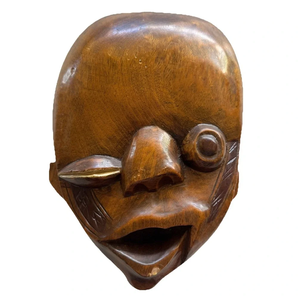 Hand Carved Wooden Mask African Brown 10.5x7.5x3