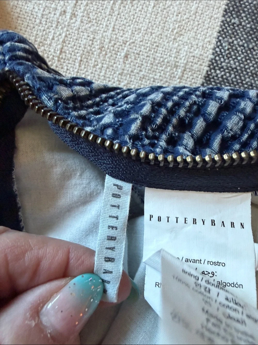 Pottery Barn Navy Blue Stonewashed Woven Accent Pillow Covers - Set of 2