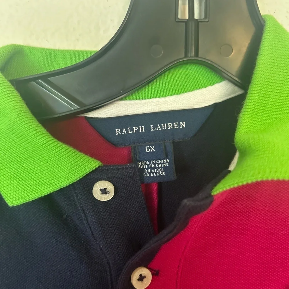 Ralph Lauren Kids Colorblock Polo Dress - Pink, Green, and Navy 6X