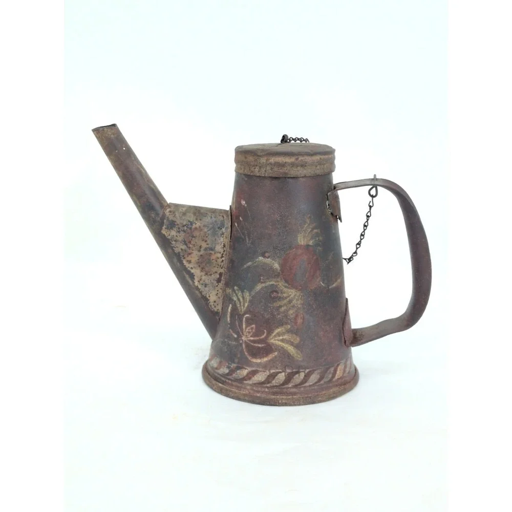 Antique Canadian Pacific Railroad Signal Oil Lamp Teapot Light Tole Painted Folk