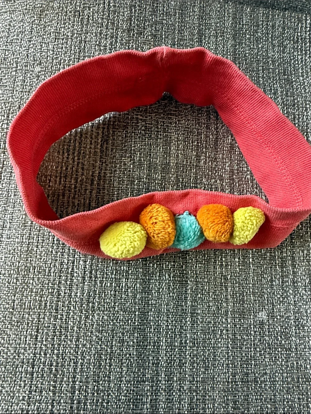 Oilily Coral Pink Headband with Yellow, Orange and Teal Pom-Poms