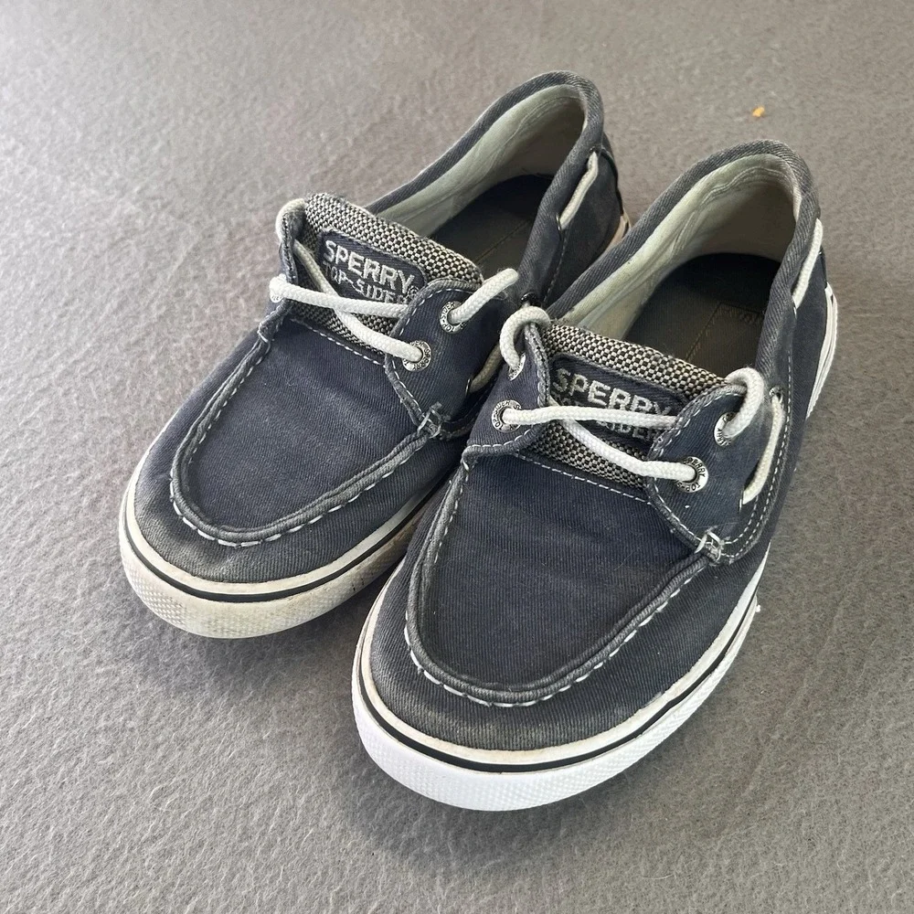 Sperry Halyard Top Sider Navy Blue Canvas Loafer Boat Shoes Size 13.5 Youth Kids