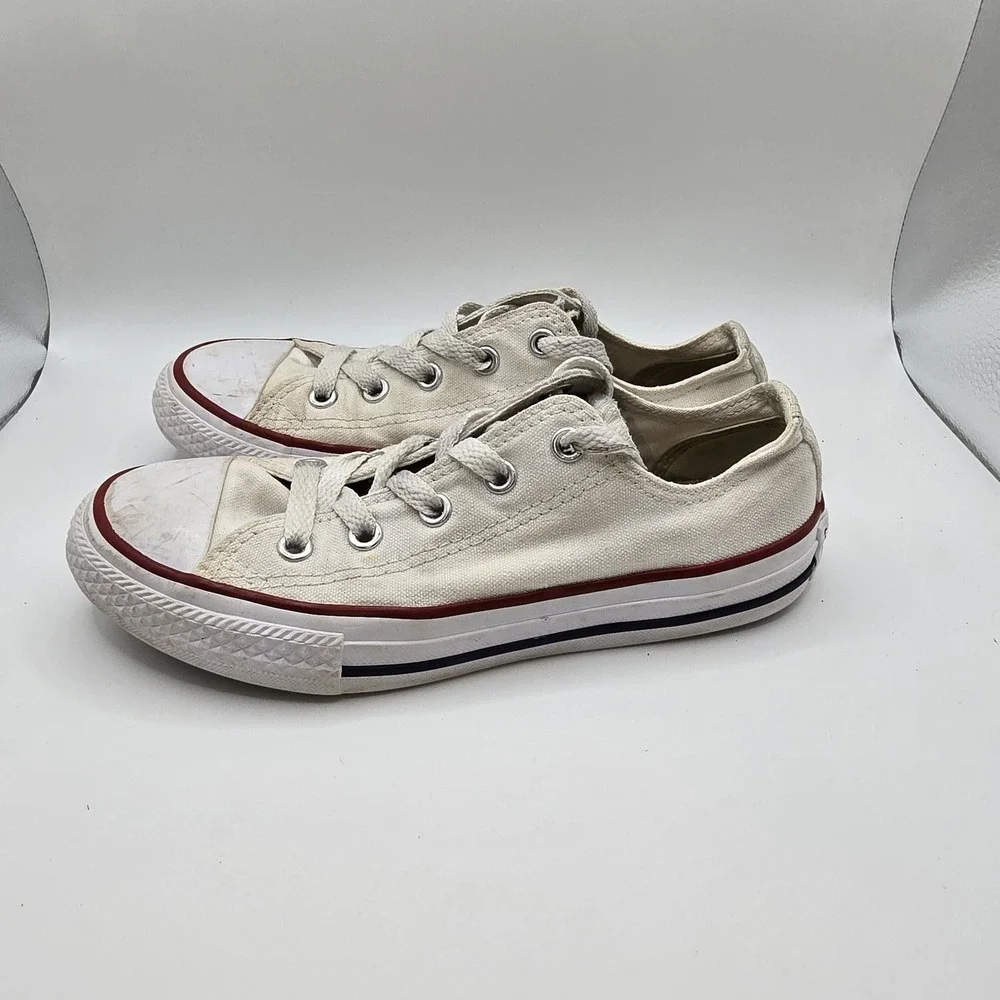 Converse All Star Low Top Sneakers Youth Sz 1 Off-White Canvas Lace-Up Shoes