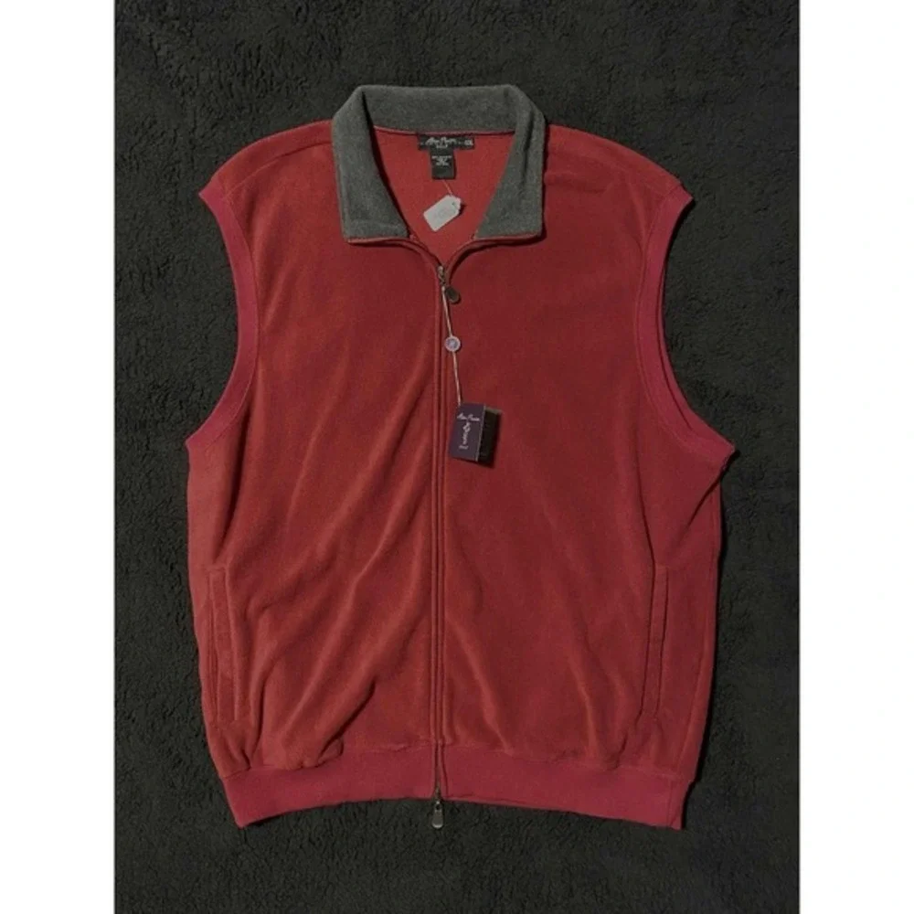 Alan‎ Flusser Golf XXL Vest Full Zip Sleeveless Sweater Menswear Maroon NWT