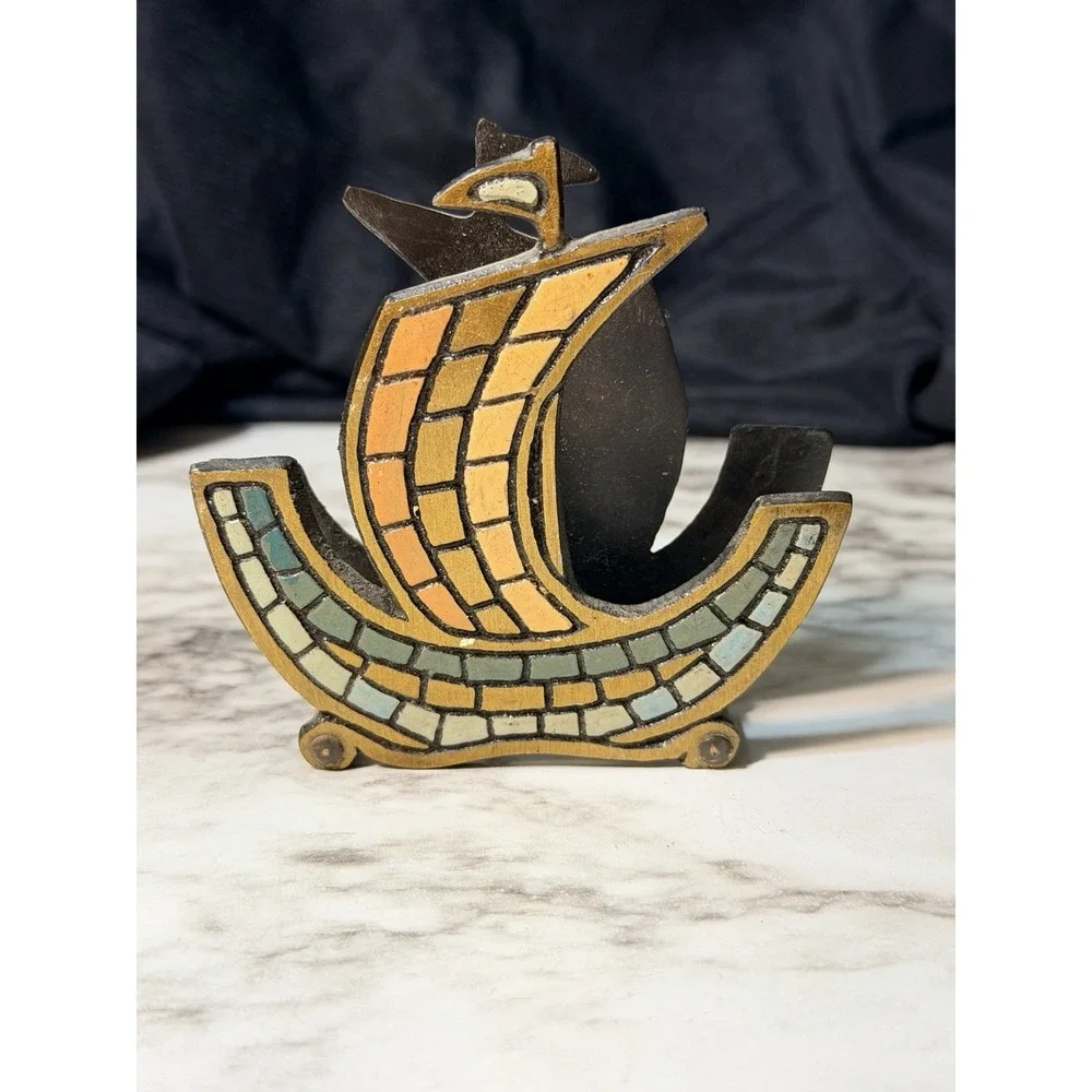VTG Iron‎ Mosaic Sailboat Letter/Envelope Holder 3.25 x 3.25 (2924)