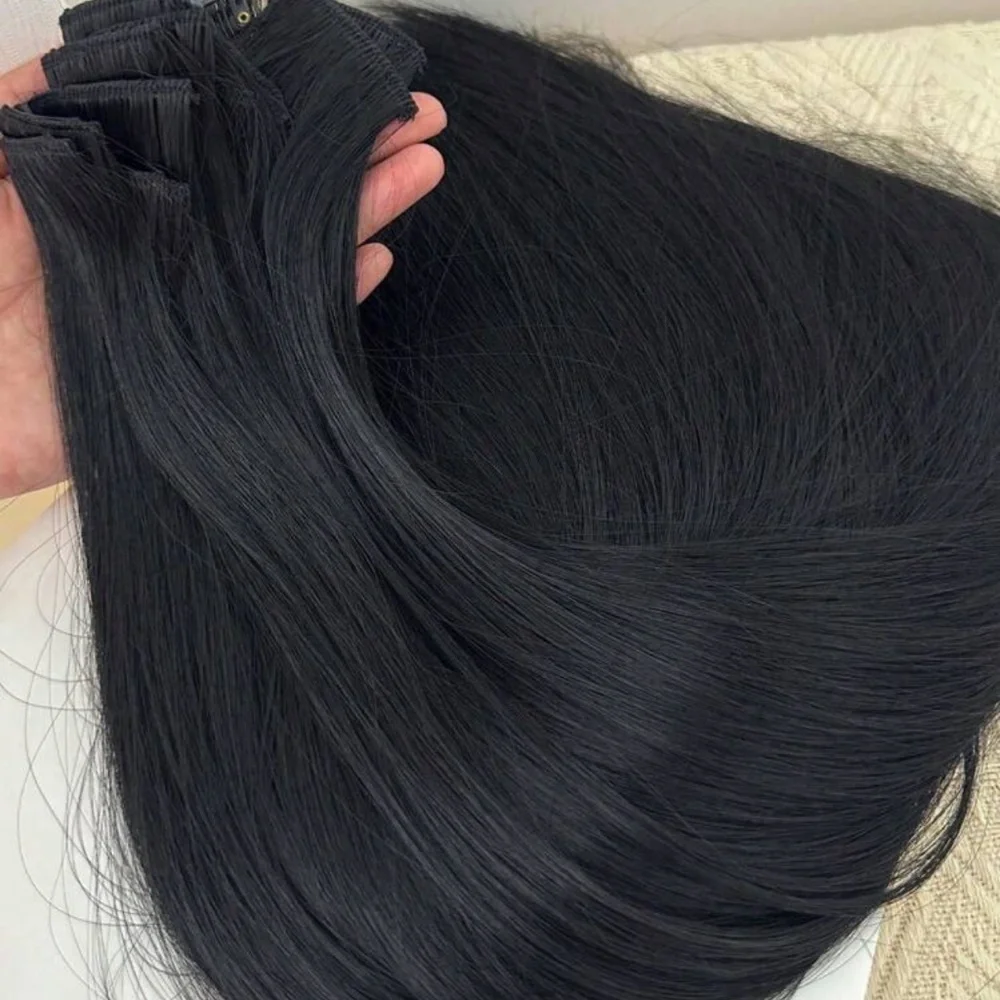 Straight hair Long Clip ins Black Hair Extensiones 24 In