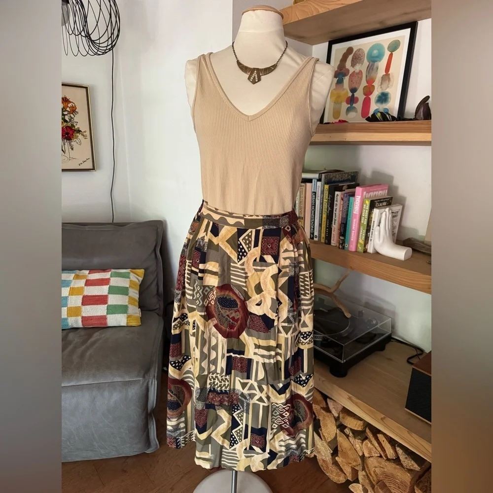80’s 90’s Vintage Geometric Patterned Pull On Skirt