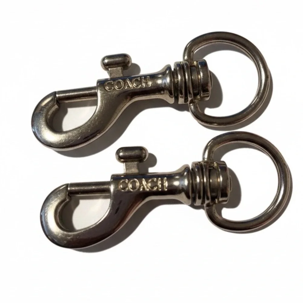 Coach Silver Tone Leather Bag Purse Strap Clips Swivel Clasps Set of‎ 2