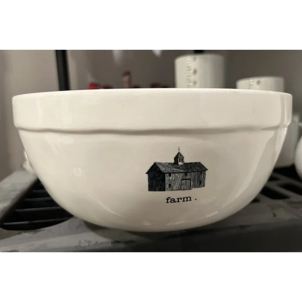 Rae Dunn Farmline Ceramic Mixing Bowl Set FARM CLUCK MOO Set Of 3