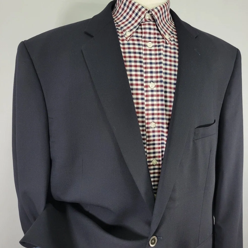 Calvin Klein Men's Sport Coat Blazer Two‎ Silver Button Deep Navy Wool Size 54L