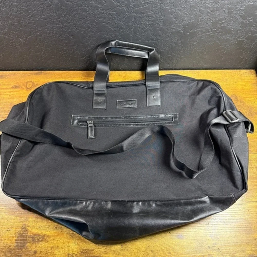 Calvin Klein Black Canvas Faux Leather‎ Duffle Bag Unisex Large