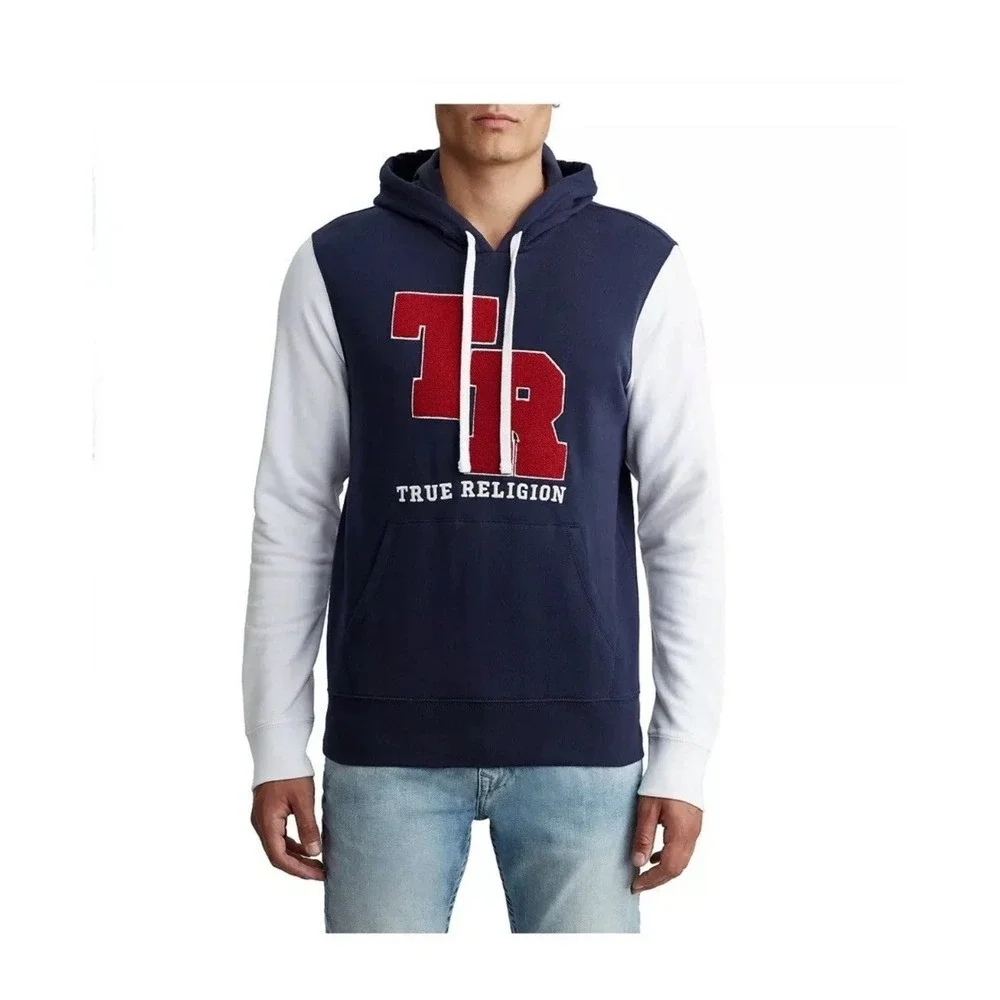 True Religion Hoodie Mens Size S/P Pullover‎ Long Sleeve Blue Red White