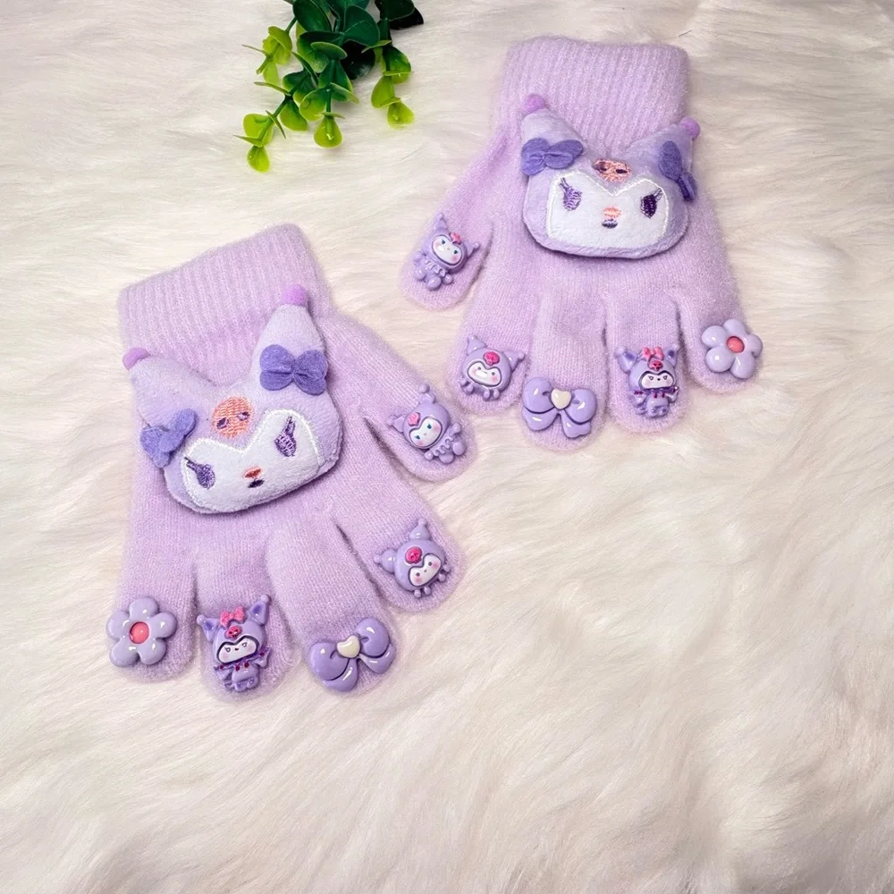 Cute Kuromi Character Kids‎ Fuzzy Gloves